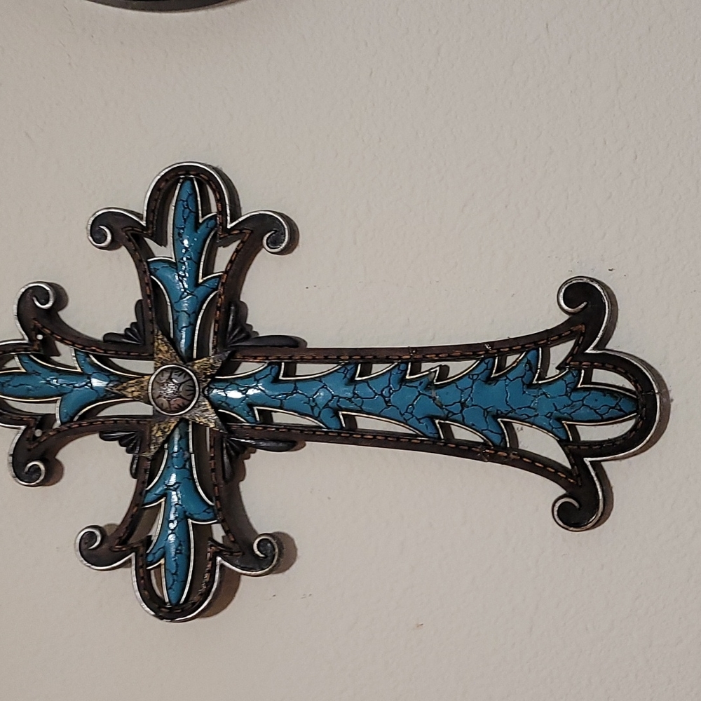 Turquoise wall decor cross